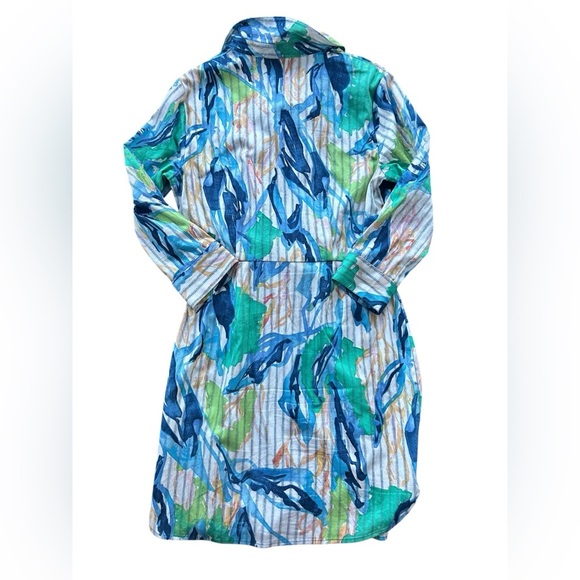 NIC + ZOE Scribble Vines Shirt Dress Size Small Green Blue Preppy NWOT - Picture 9 of 11